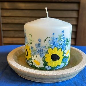 4x4 Hand Painted Blue Bonnets Medley Pillar Candle